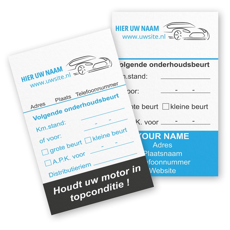 Onderhoudskaartje, enkelzijdig gedrukt